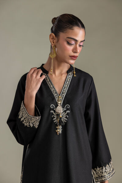 Embroidered | Heavy Blended Viscose | Long Black Kurta | GBP 45.00
