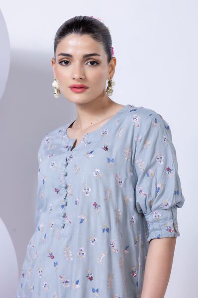 Embroidered | Crosshatch Raw Silk | Kurta | GBP 40.00