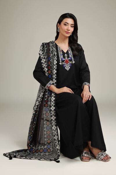 Embroidered | Cambric | Black Cambric Kurta | GBP 20.00
