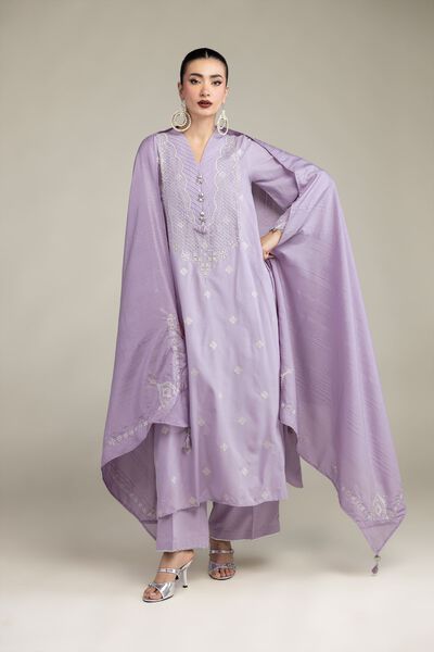 Embroidered | Polyester Silk | Silk Lavender Dupatta | GBP 35.00