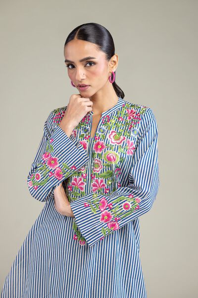 Embroidered | Cambric | Blue Floral Kurta | GBP 25.00