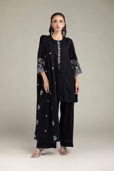 Embroidered | Textured Cotton | Solid Black Pants | GBP 20.00