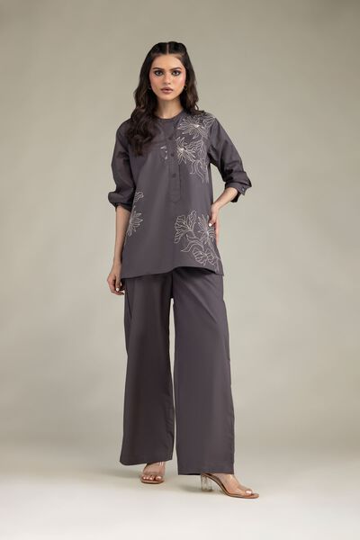 Embroidered | Poplin | Gray Poplin Trousers | GBP 20.00