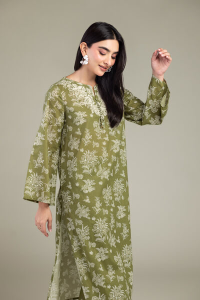 Embroidered | Cambric | Olive Longline Kurta | GBP 35.00