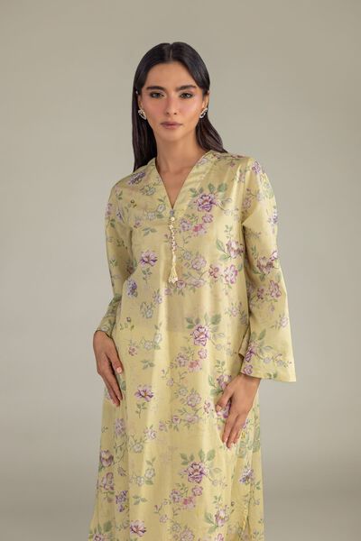 Printed | Cambric | Yellow V-Neck Kurta | GBP 30.00
