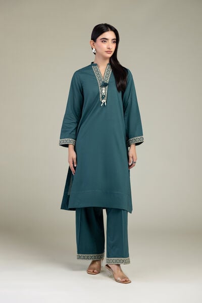 Embroidered | Cambric | Teal Cambric Pants | GBP 25.00