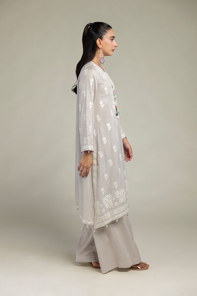 Embroidered | Raw Silk | Gray Solid Pants | GBP 20.00