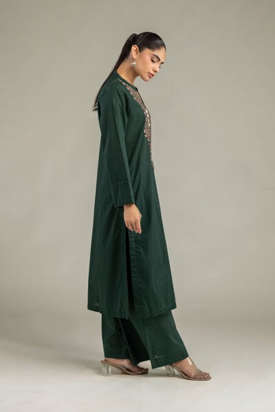 Embroidered | Cambric | Solid Green Pants | GBP 25.00