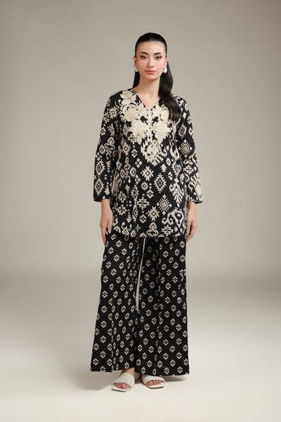 Embroidered | Cotton Dobby | Black Cotton Pants | GBP 15.00