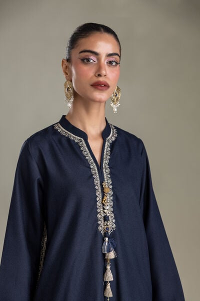 Embroidered | Heavy Blended Viscose | Long Navy Kurta | GBP 50.00