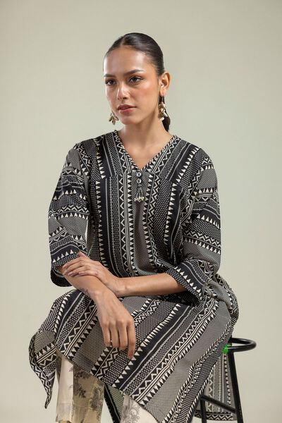 Printed | Cambric | Black V-Neck Kurta | GBP 15.00