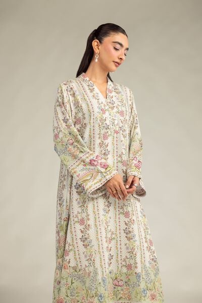 Printed | Raw Silk | Floral V-Neck Kurta | GBP 35.00