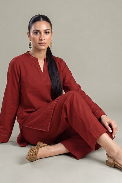 Dyed | Crepe | Rust V-Neck Tunic | GBP 30.00
