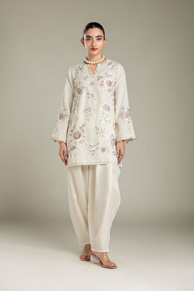 Embroidered | Raw Silk | Off-White Silk Pants | GBP 35.00