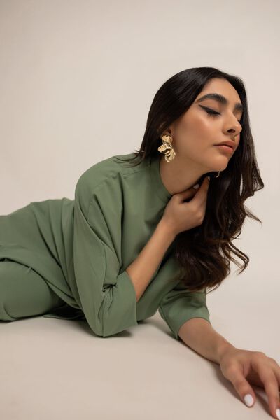 Batwing Button Down Tunic, GREEN, hi-res