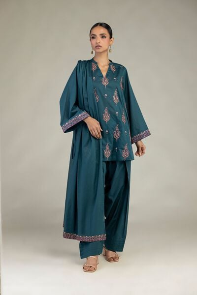 Embroidered | Cambric | Short Teal Kurta | GBP 25.00