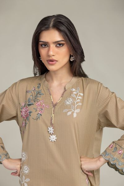 Embroidered | Cotton Dobby | Floral V-Neck Kurta  | GBP 35.00