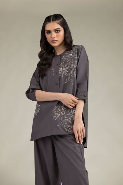 Embroidered | Poplin | Gray Poplin Shirt | GBP 25.00