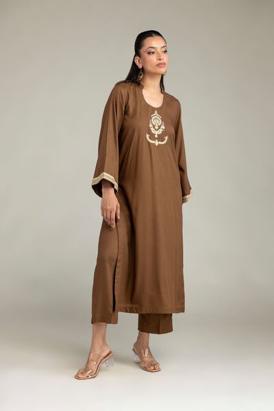 Dyed | Raw Silk | Solid Brown Pants | GBP 25.00