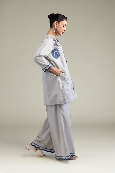Embroidered | Cotton Dobby | Gray Solid Pants | GBP 15.00