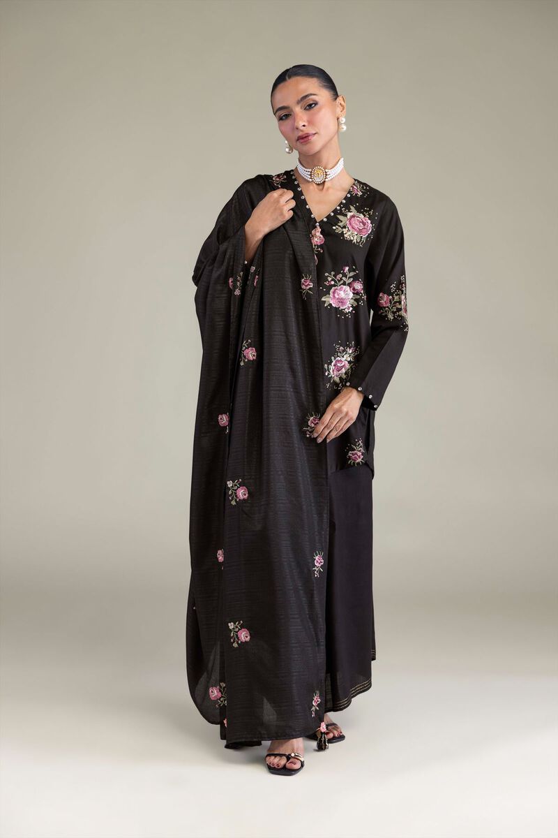 Embroidered | Polyester Silk | Black Floral Dupatta | GBP 25.00
