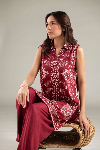 Printed | Viscose | Sleeveless Wing-Collar Kurta | GBP 30.00