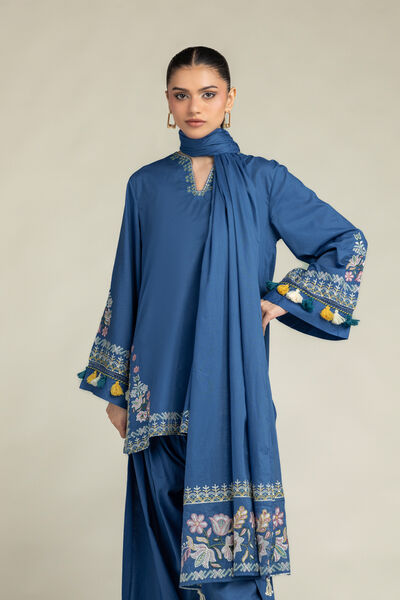 Embroidered | Lawn | Floral Blue Dupatta | GBP 35.00