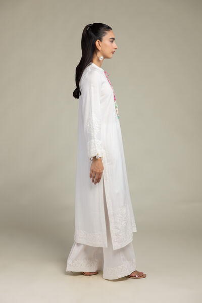 Embroidered | Raw Silk | White Silk Pants | GBP 20.00