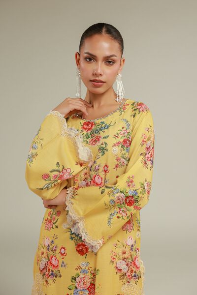 Embroidered | Raw Silk | Floral Lace Kurta | GBP 60.00