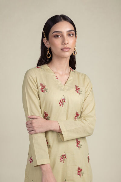 Embroidered | Cambric | Beige Cambric Kurta | GBP 10.50