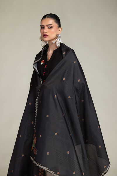 Embroidered | Polyester Silk | Black Floral Dupatta | GBP 20.00