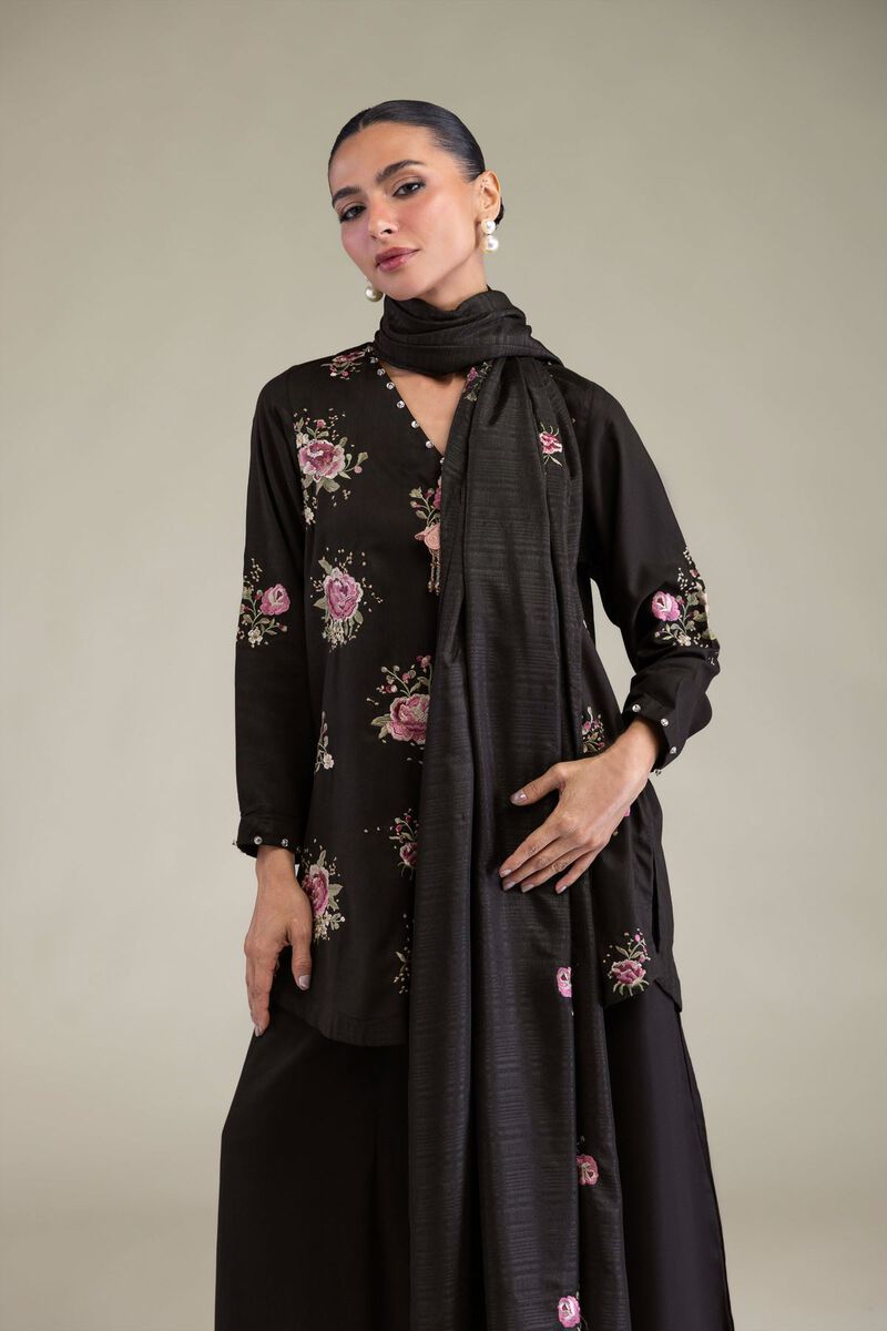 Embroidered | Polyester Silk | Black Floral Dupatta | GBP 25.00