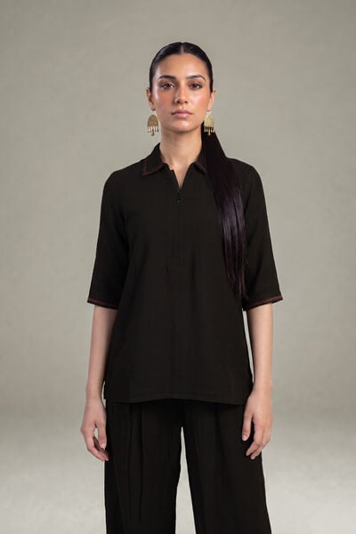 Dyed | Crepe | V-Neck Black Tunic | GBP 30.00