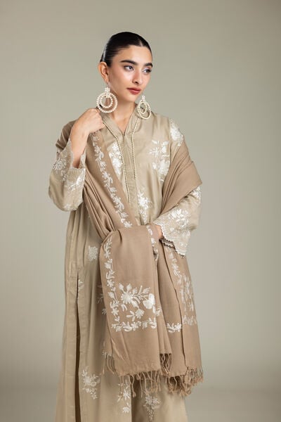 Embroidered | Raw Silk | Beige Floral Shawl | GBP 35.00