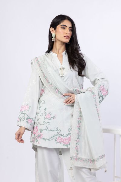 Embroidered | Cotton Net YD with White/Black Warp | Dupatta | GBP 25.00