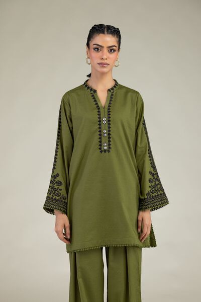 Embroidered | Cotton Dobby | Cotton Olive Kurta | GBP 40.00