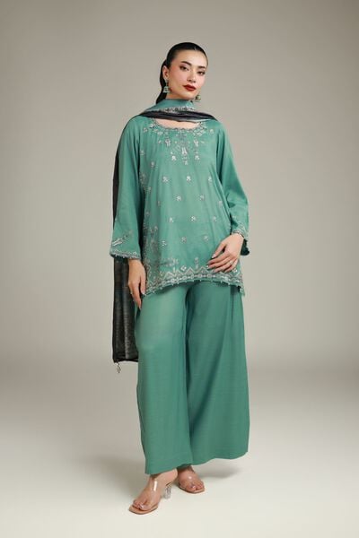 Embroidered | Raw Silk | Summer Teal Pants | GBP 25.00