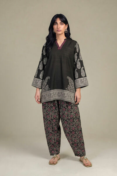 Printed | Light Khaddar | Black Floral Shalwar | GBP 35.00
