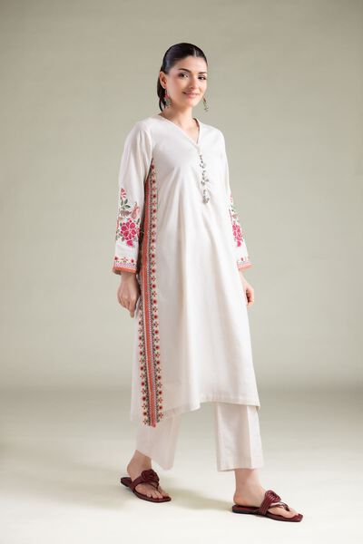 Embroidered | Cotton Dobby | Solid Straight Pants | GBP 15.00