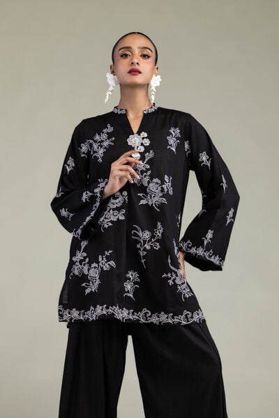 Embroidered | Raw Silk | Black Silk Kurta | GBP 50.00