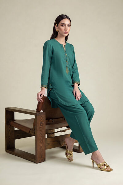 Embroidered | Cambric | Teal Cambric Kurta | GBP 35.00