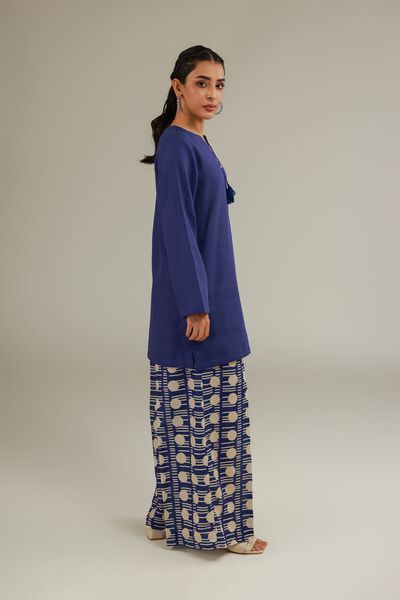 Printed | Textured Cotton | Geometric Blue Pants | GBP 12.00