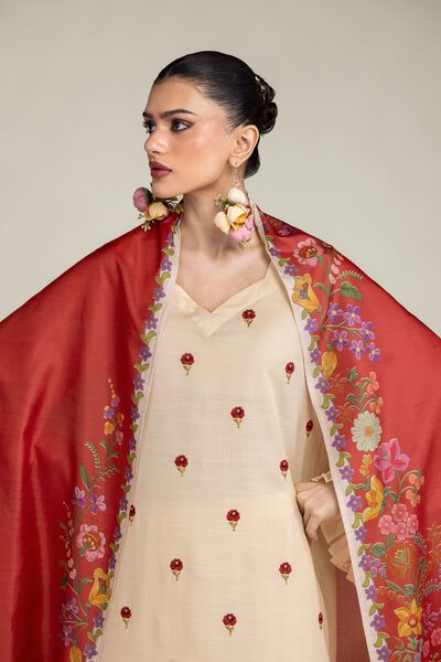 Embroidered | Polyester Silk | Floral Red Dupatta | GBP 25.00