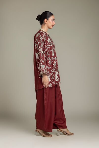 Embroidered | Raw Silk | Maroon Silk Pants | GBP 35.00