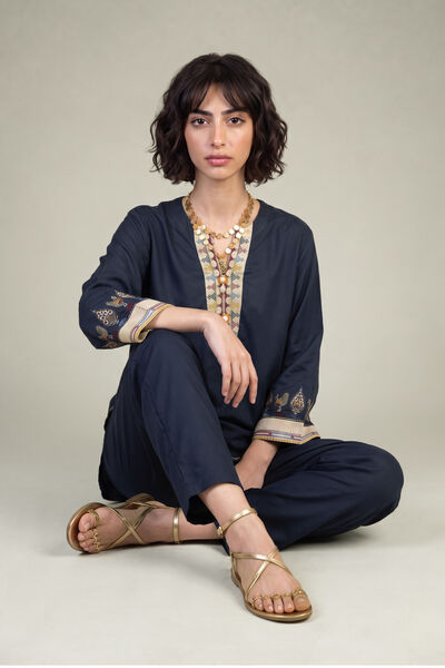 Embroidered | Viscose Crepe | Short V-Neck Tunic | GBP 40.00