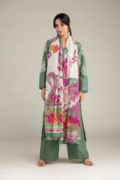 Embroidered | Cotton Dobby | Solid Green Pants | GBP 25.00