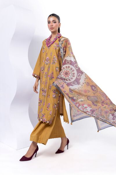 Embroidered | Dull Raw Silk | Fabrics 3 Piece | GBP 32.50