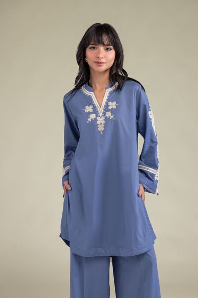 Embroidered | Cambric | Blue Threadwork Kurta | GBP 17.50
