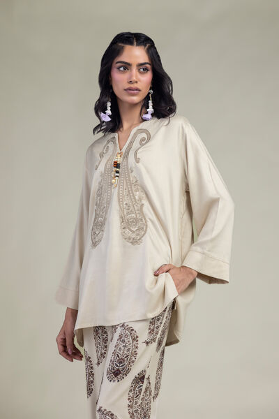 Embroidered | Viscose Crepe | Short V-Neck Tunic | GBP 35.00