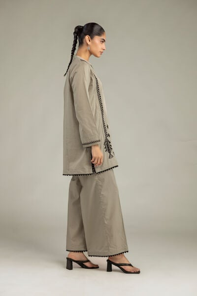 Embroidered | Cambric | Beige Solid Pants | GBP 25.00
